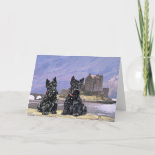 Schottische Terrier auf der Burg Eilean Donan Karte