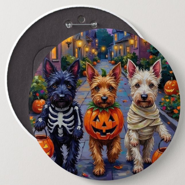 Schottische Terrier-Hunde in Halloween-Kostümen Button (Vorne & Hinten)