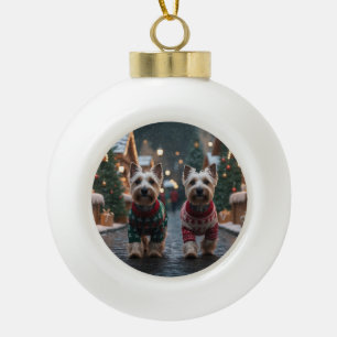 Schottische Terrier Hunde Weihnachten Schnee Urlau Keramik Kugel-Ornament