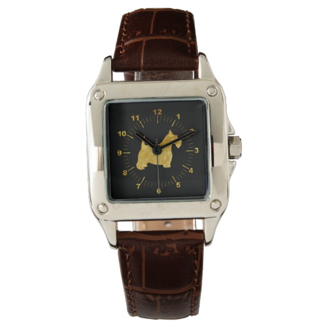 Schottische Terrier in Gold und Black Watch Armbanduhr (Vorderseite)