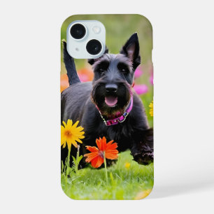 Schottische Terrier in Gras und Blume iPhone 15 Hülle