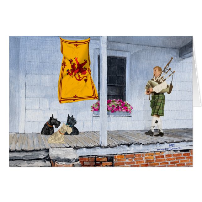 Schottische Terrier mit Bagpiper (Vorderseite (Horizontal))