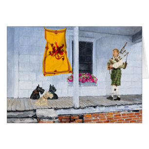 Schottische Terrier mit Dudelsackpfeifer