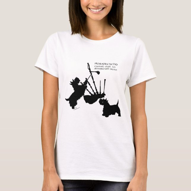 Schottische Terrier mit Great Highland Bagpipe T-Shirt (Vorderseite)