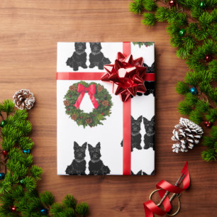 Schottische Terrier mit Weihnachtskranz Geschenkpapier
