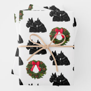 Schottische Terrier mit Weihnachtskranz Geschenkpapier Set