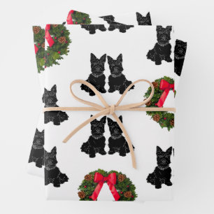 Schottische Terrier mit Weihnachtskranz Geschenkpapier Set