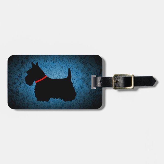 Schottische Terrier, schwarze Silhouette, Granitbl Gepäckanhänger (Vorderseite horizontal)