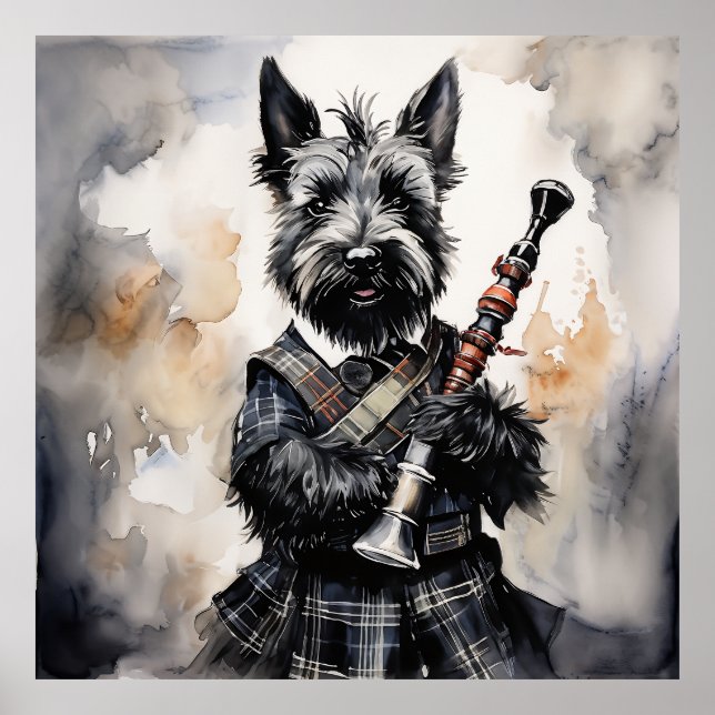Schottische Terrier spielen Bagpipe in einer Kilot Poster (Vorne)