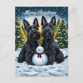 Schottische Terrier und Snowman Weihnachten