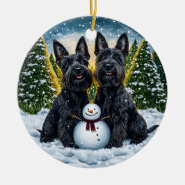 Schottische Terrier und Snowman Weihnachten Keramik Ornament