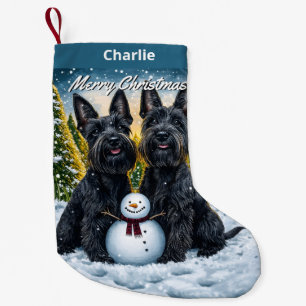 Schottische Terrier und Snowman Weihnachten Kleiner Weihnachtsstrumpf