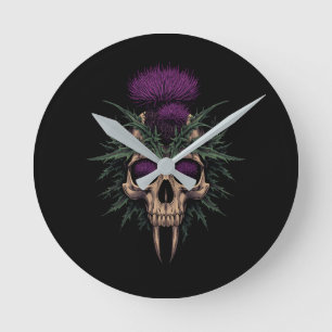 Schottische Totenkopf-Distel-Rundwanduhr Lebendi Runde Wanduhr