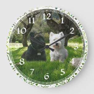 Schottische und westliche Highland Terriers Greenw Große Wanduhr