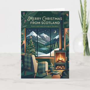 Schottische Weihnachtskabinen-Kamin-Karte Karte