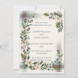 Schottische Wildblumen-Distel-Rosen-Hochzeit Einladung
