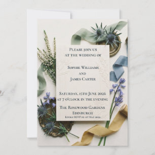 Schottische Wildblumen-Eryngium-Hochzeitseinladung Einladung