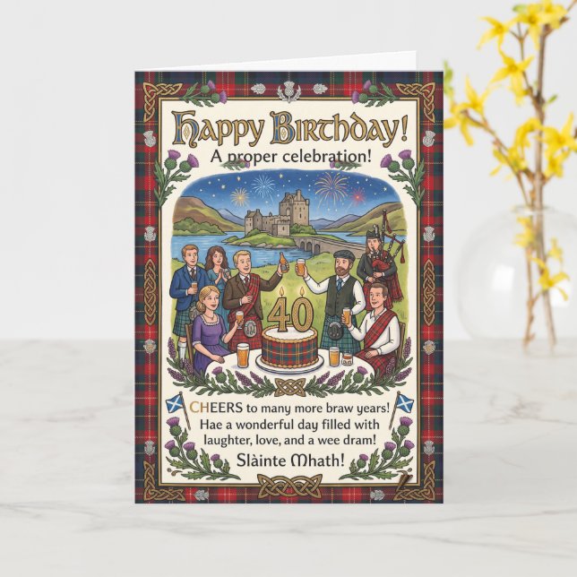 Schottischer Burg-Geburtstag Karte (Gelbe Blume)