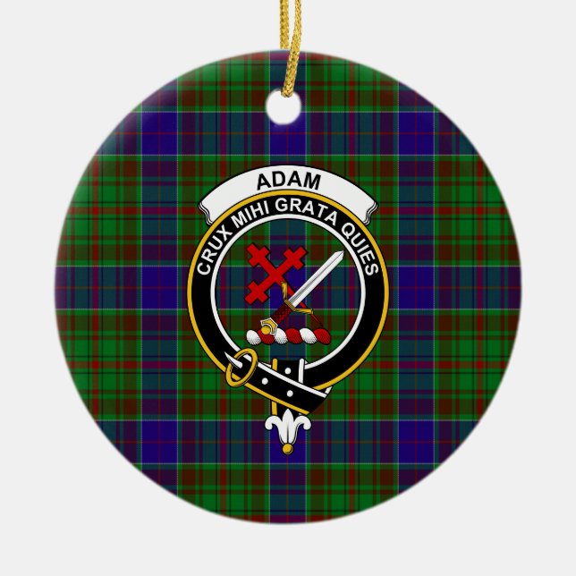 Schottischer Clan Adam Jagd Tartan und Wappen Keramik Ornament (Vorne)