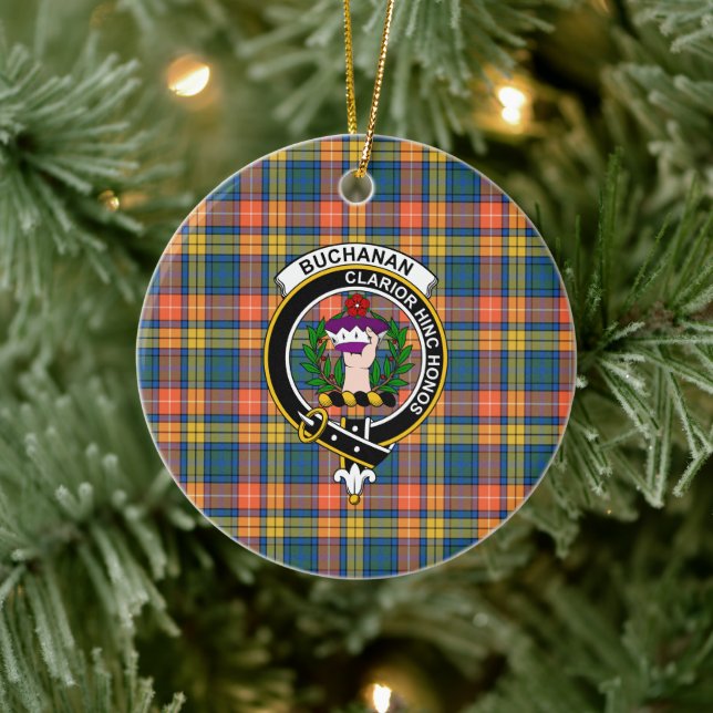 Schottischer Clan Buchanan Ancient Tartan und Wapp Keramik Ornament (Baum)