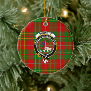 Schottischer Clan Burnett Uralter Tartan und Wappe Keramik Ornament