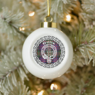 Schottischer Clan Gillis Tartan und Wappen Keramik Kugel-Ornament