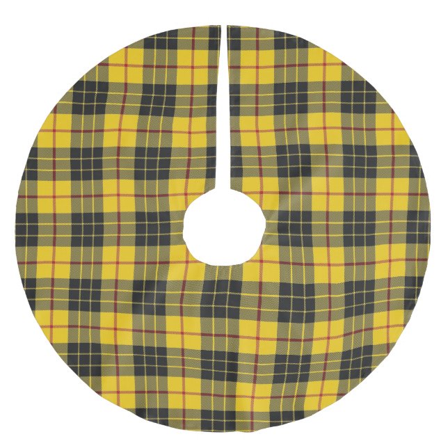 Schottischer Clan MacLeod gelber schwarzer Tartan Polyester Weihnachtsbaumdecke (Vorderseite)