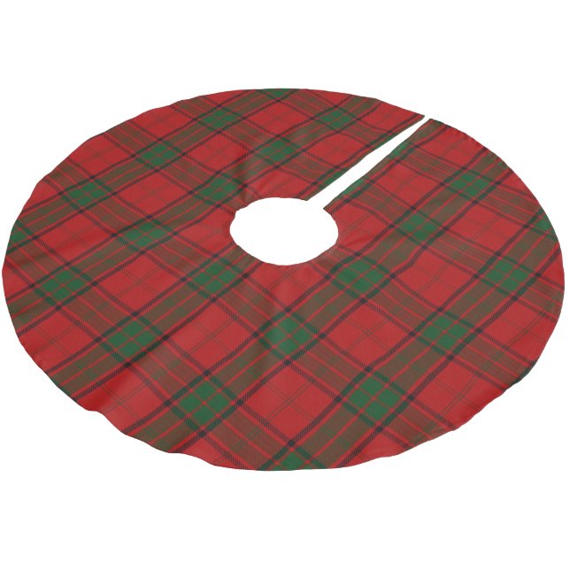 Schottischer Clan-Maxwell roter grüner Tartan Polyester Weihnachtsbaumdecke (Schrägansicht)