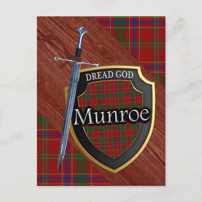 Schottischer Clan Munroe Munro Tartan Shield und S Postkarte (Vorderseite)