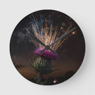 Schottischer Distel-Feuerwerk-Rundwanduhr Nacht Runde Wanduhr