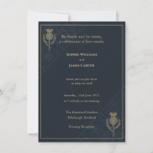 Schottischer Distel-Tartan-Navy-Gold-Abend-Einladu