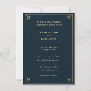 Schottischer Distel-Tartan-Navy-Gold-Diamant-Wappe Einladung
