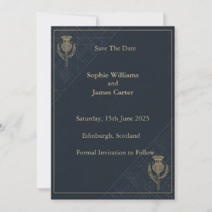 Schottischer Distel-Tartan-Navy-Goldene Hochzeit Save The Date