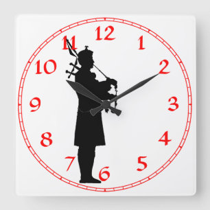 Schottischer Dudelsackpfeifer Silhouette Quadratische Wanduhr
