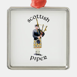 Schottischer Dudelsackpfeifer - Tan Plaid Silbernes Ornament