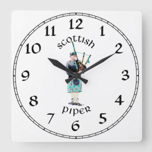 Schottischer Dudelsackpfeifer - Türkis Kariert Quadratische Wanduhr