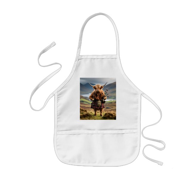 Schottischer Highland-Cow-Bagpiper,  Kinderschürze (Vorne)