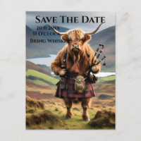 Schottischer Highland Cow Bagpiper, Save the Date