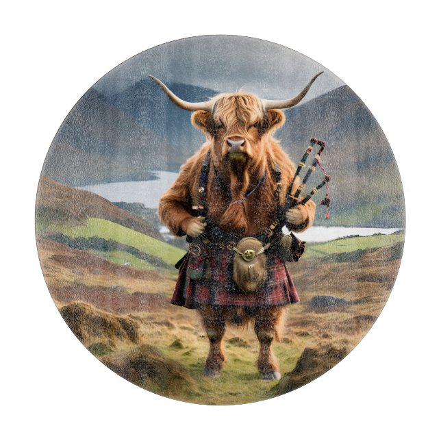 Schottischer Highland-Cow-Bagpiper, Schneidebrett (Vorderseite)