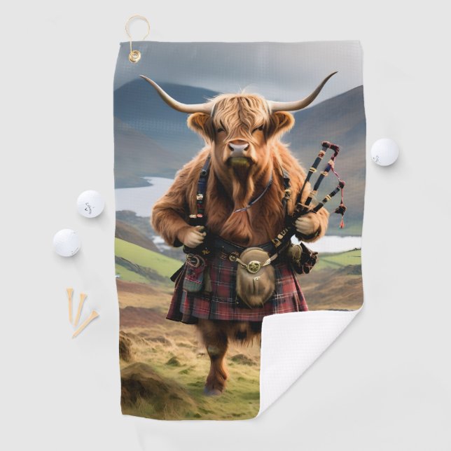 Schottischer Highland Cow Dudelsackpfeifer, Golfhandtuch (Insitu)