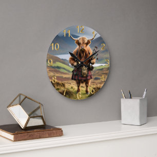 Schottischer Highland Cow Dudelsackpfeifer, Große Wanduhr