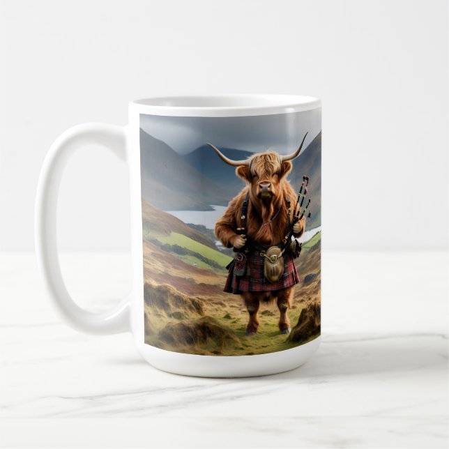 Schottischer Highland-Kuh-Bagpiper,  Kaffeetasse (Links)