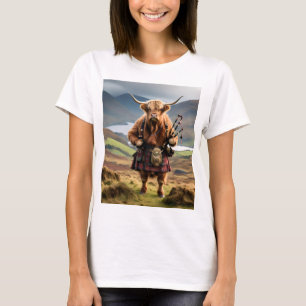 Schottischer Highland-Kuh-Bagpiper, T-Shirt