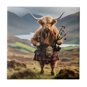 Schottischer Highland-Kuh Dudelsackpfeifer, Fliese