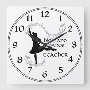 Schottischer Highland-Tanzlehrer Silhouette Quadratische Wanduhr