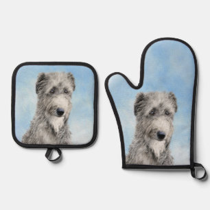 Schottischer Hirschhund-Malerei Grau Originale Hun Ofenhandschuh & Topflappen-Set
