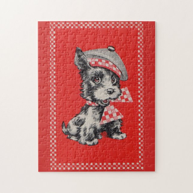 Schottischer Hund der 1950er Jahre in Rot Puzzle (Vertikal)