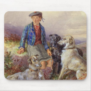 Schottischer Junge mit Wolfhounds in einem Mousepad