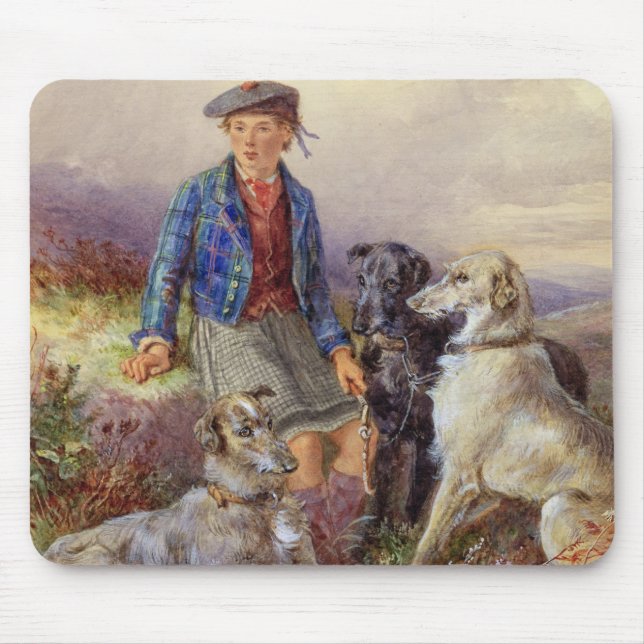 Schottischer Junge mit Wolfhounds in einem Mousepad (Vorne)