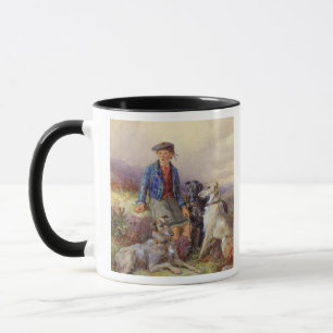 Schottischer Junge mit Wolfhounds in einem Tasse